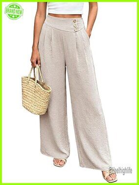 High Waisted Wide Leg Palazzo Pants with Pockets for Summer Beach Vacation